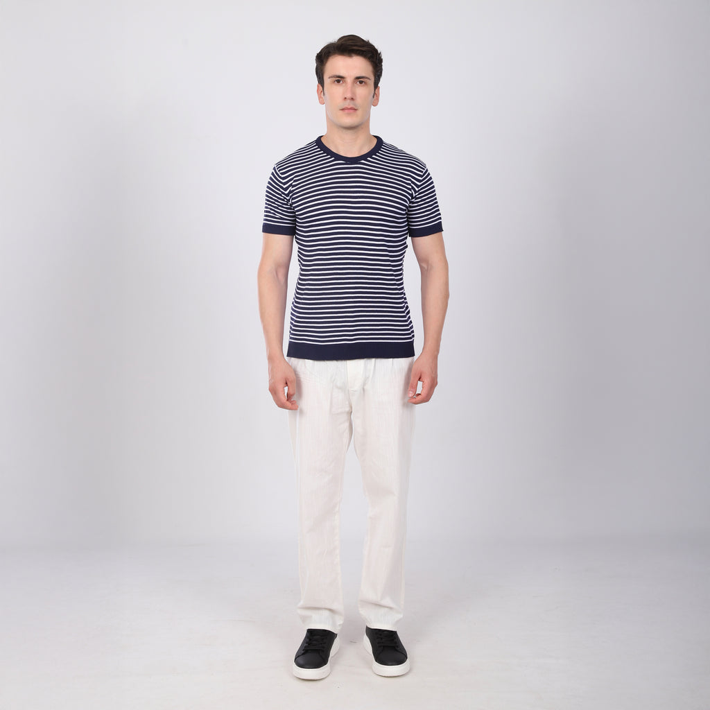 Çizgili Triko T-Shirt Lacivert