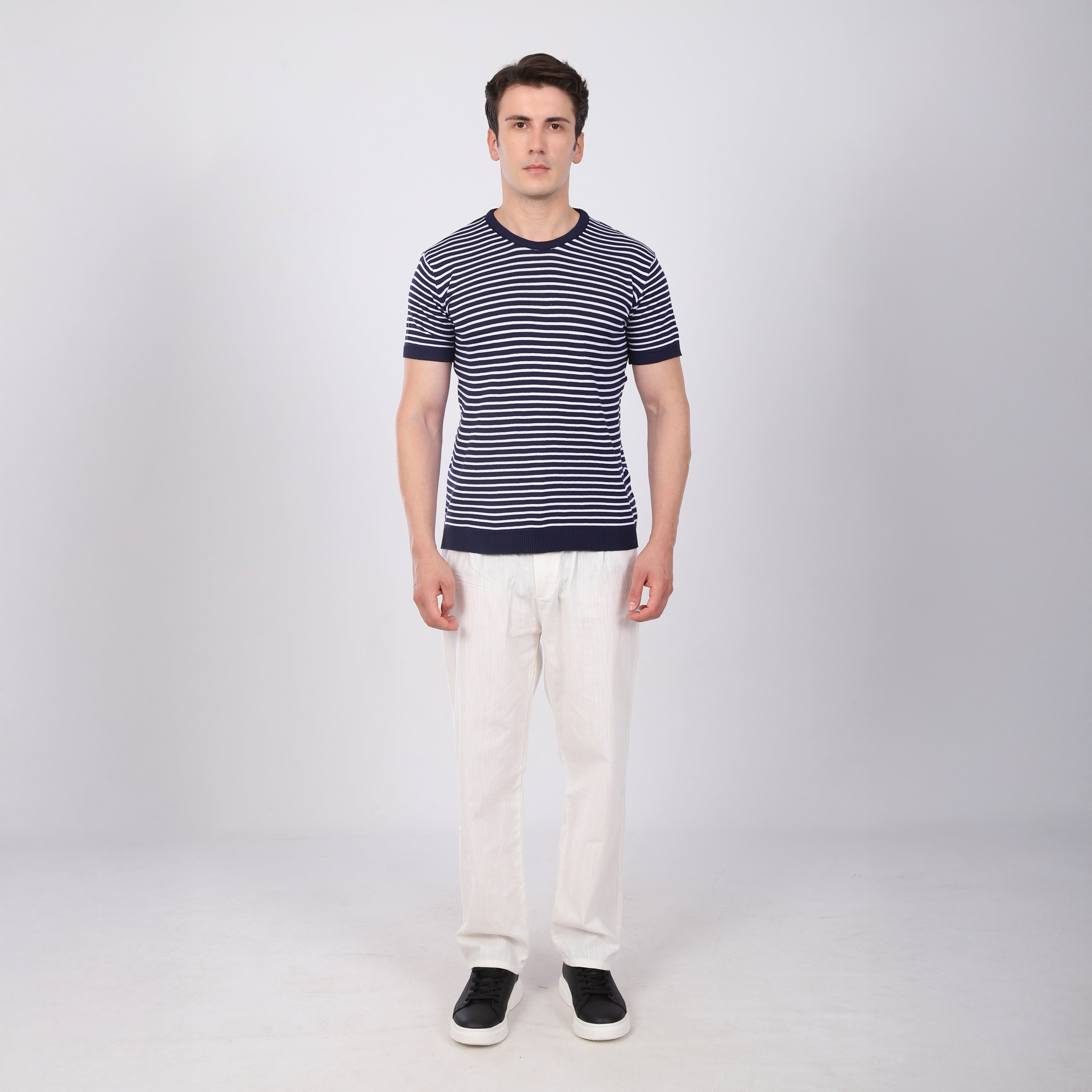 Çizgili Triko T-Shirt Lacivert