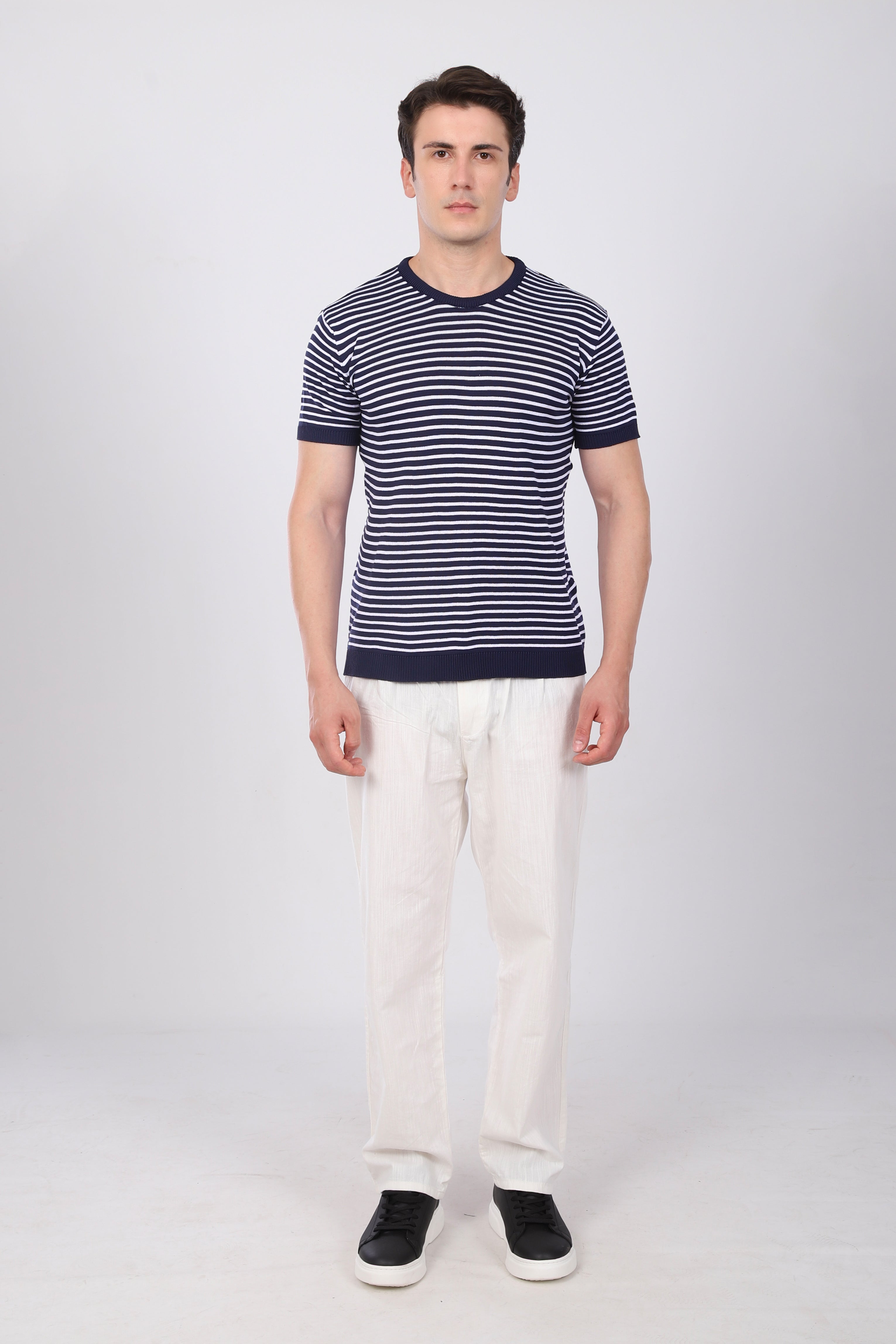 Çizgili Triko T-Shirt Lacivert