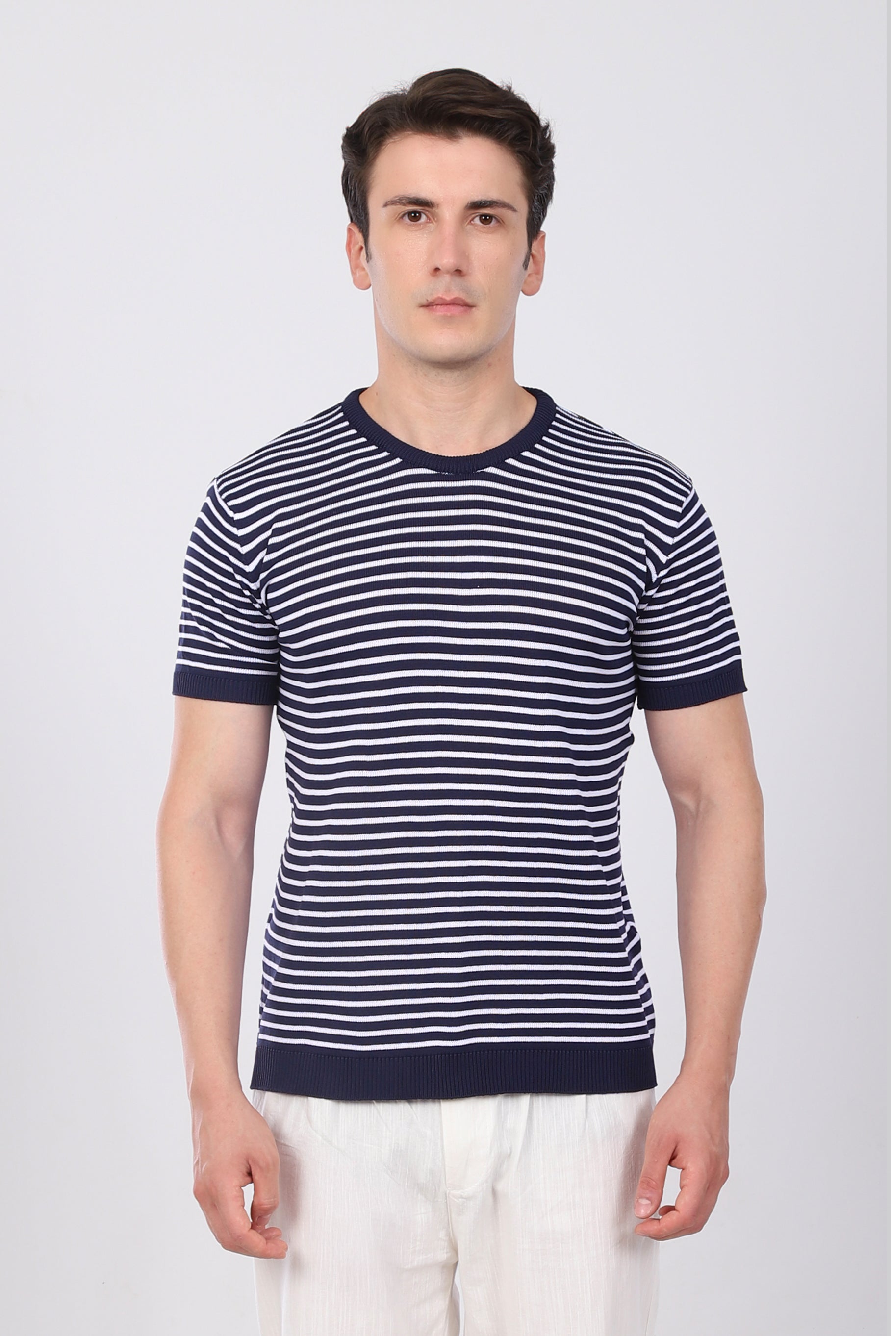 Çizgili Triko T-Shirt Lacivert