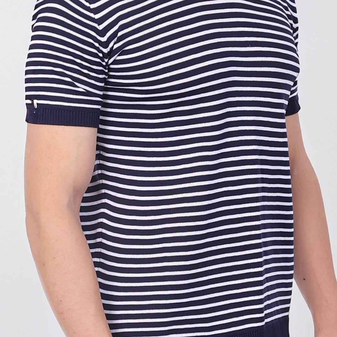 Çizgili Triko T-Shirt Lacivert
