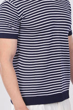 Çizgili Triko T-Shirt Lacivert