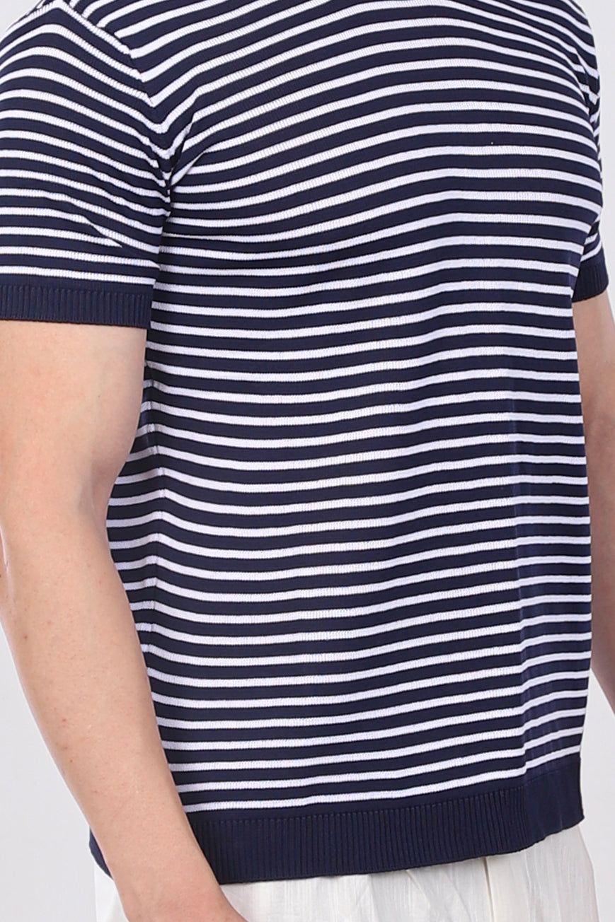 Çizgili Triko T-Shirt Lacivert