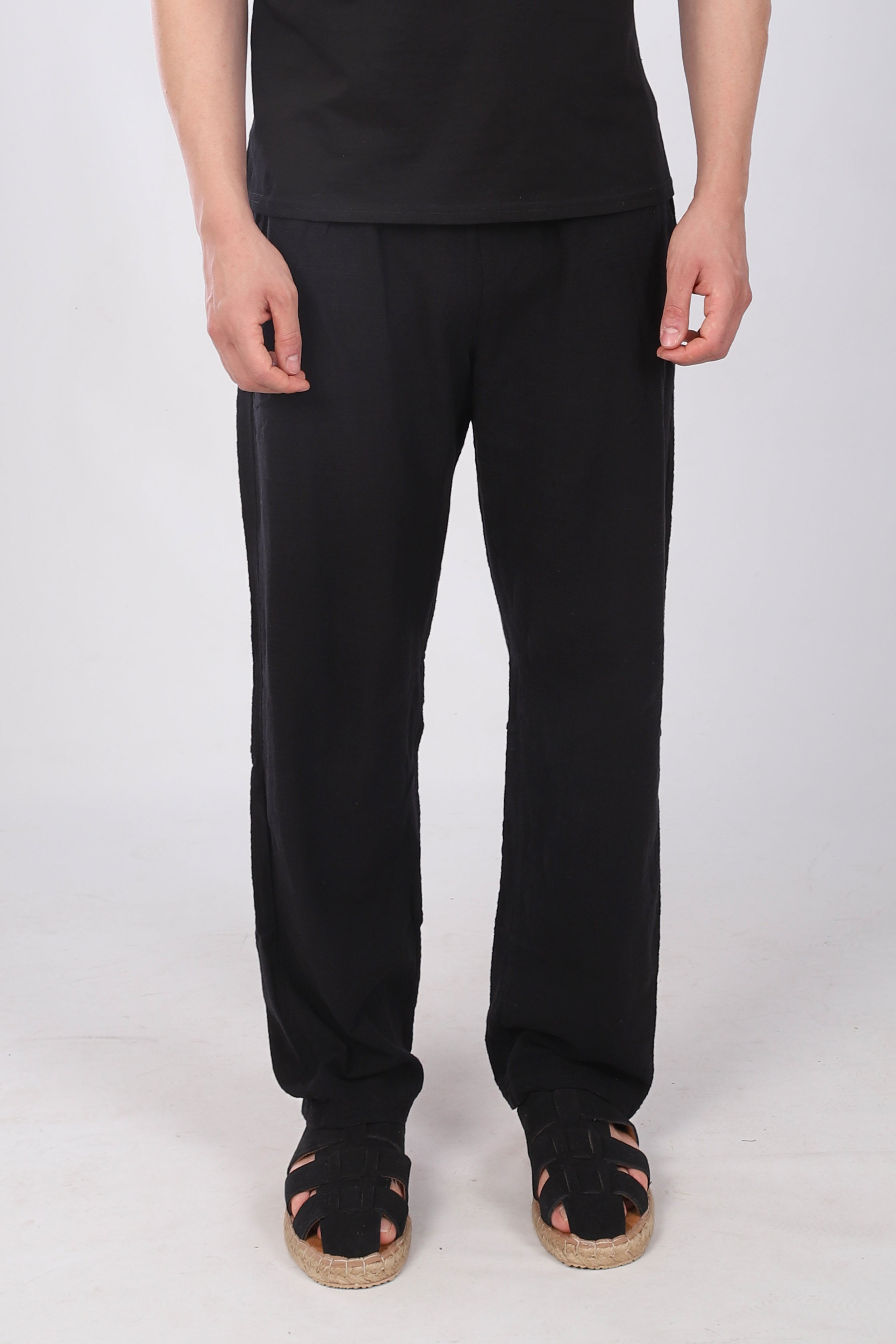 Keten İpli Baggy Pantolon Siyah