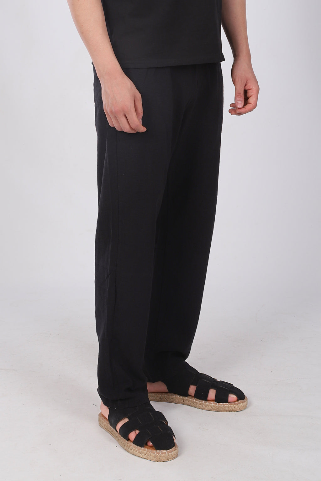 Keten İpli Baggy Pantolon Siyah