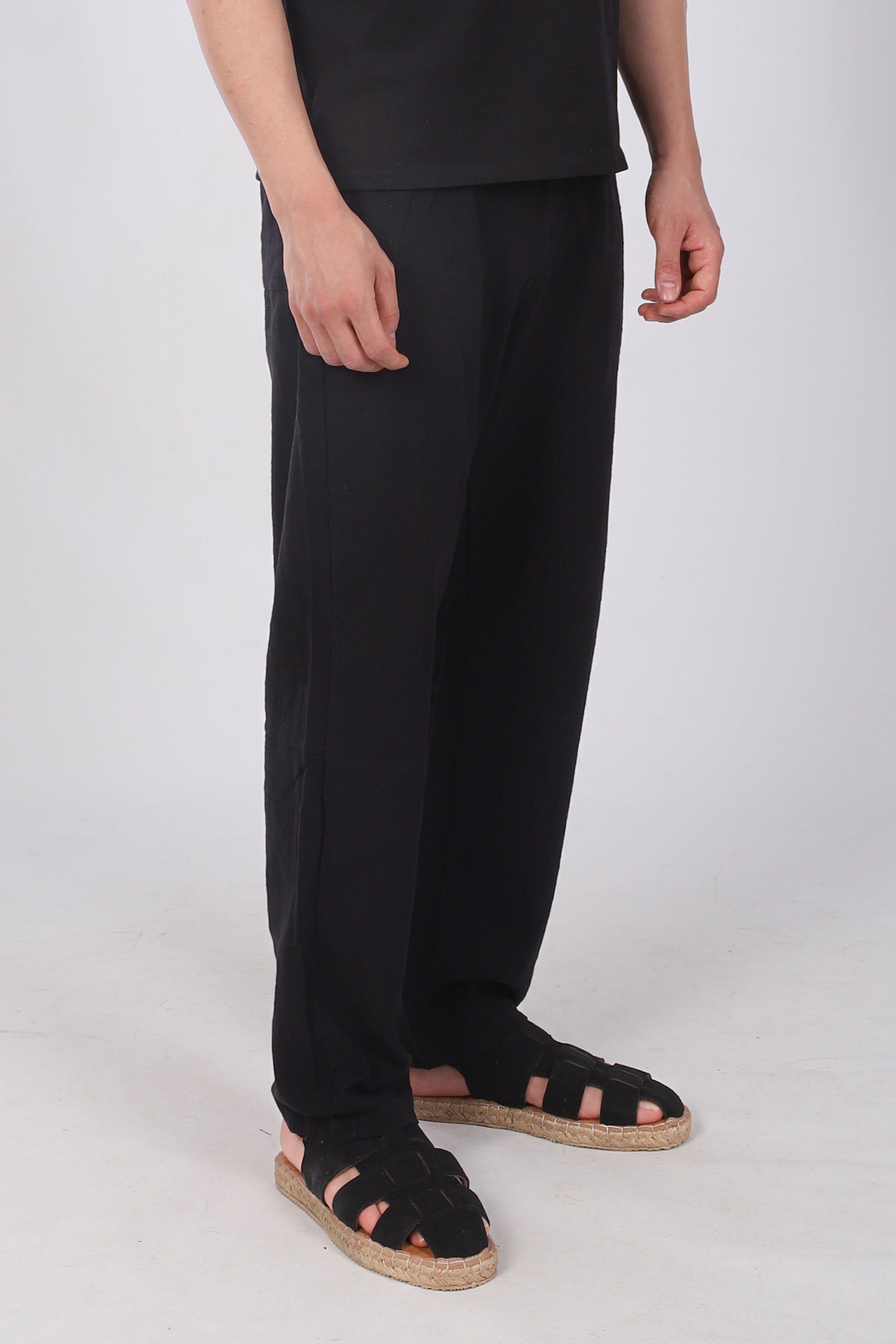 Keten İpli Baggy Pantolon Siyah