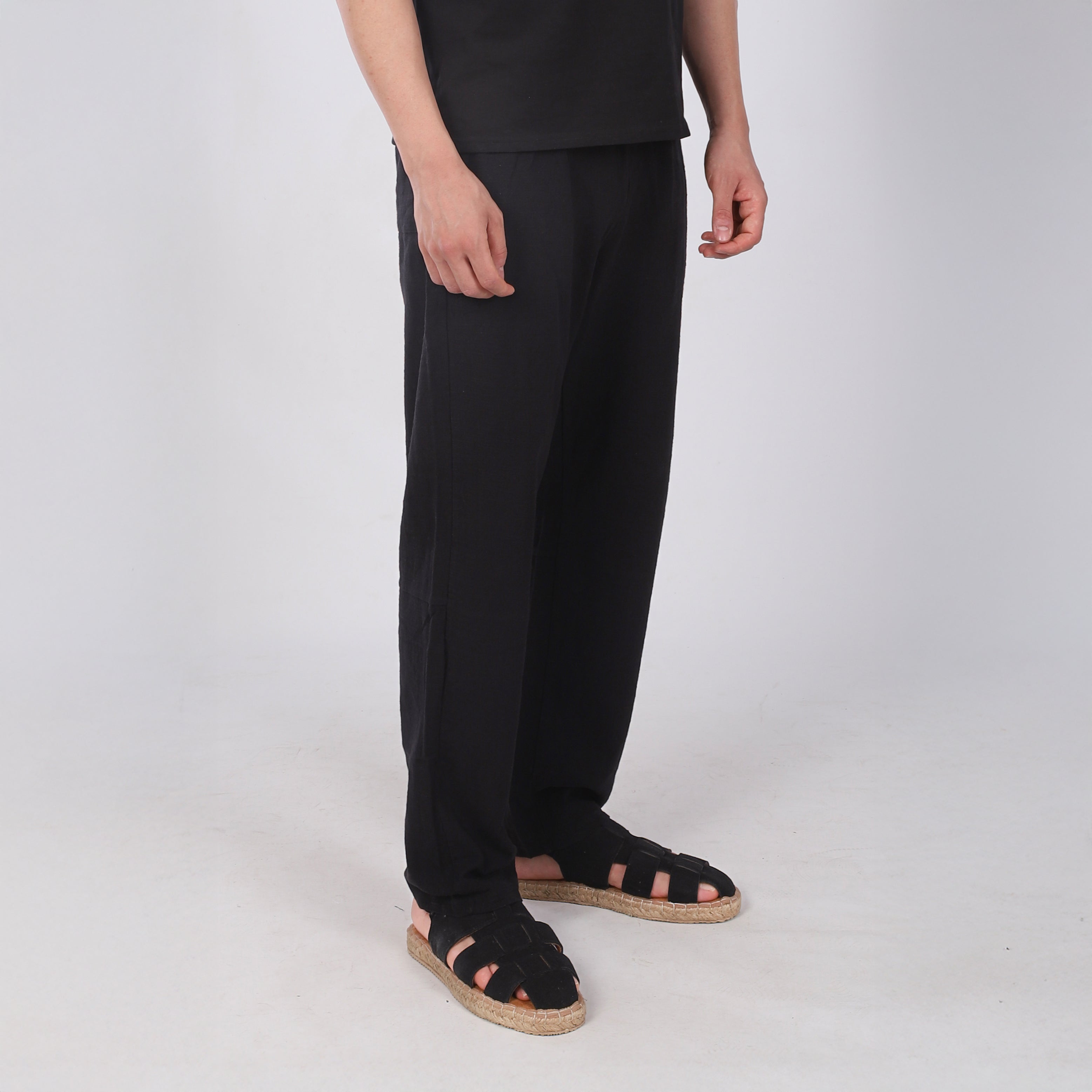 Keten İpli Baggy Pantolon Siyah