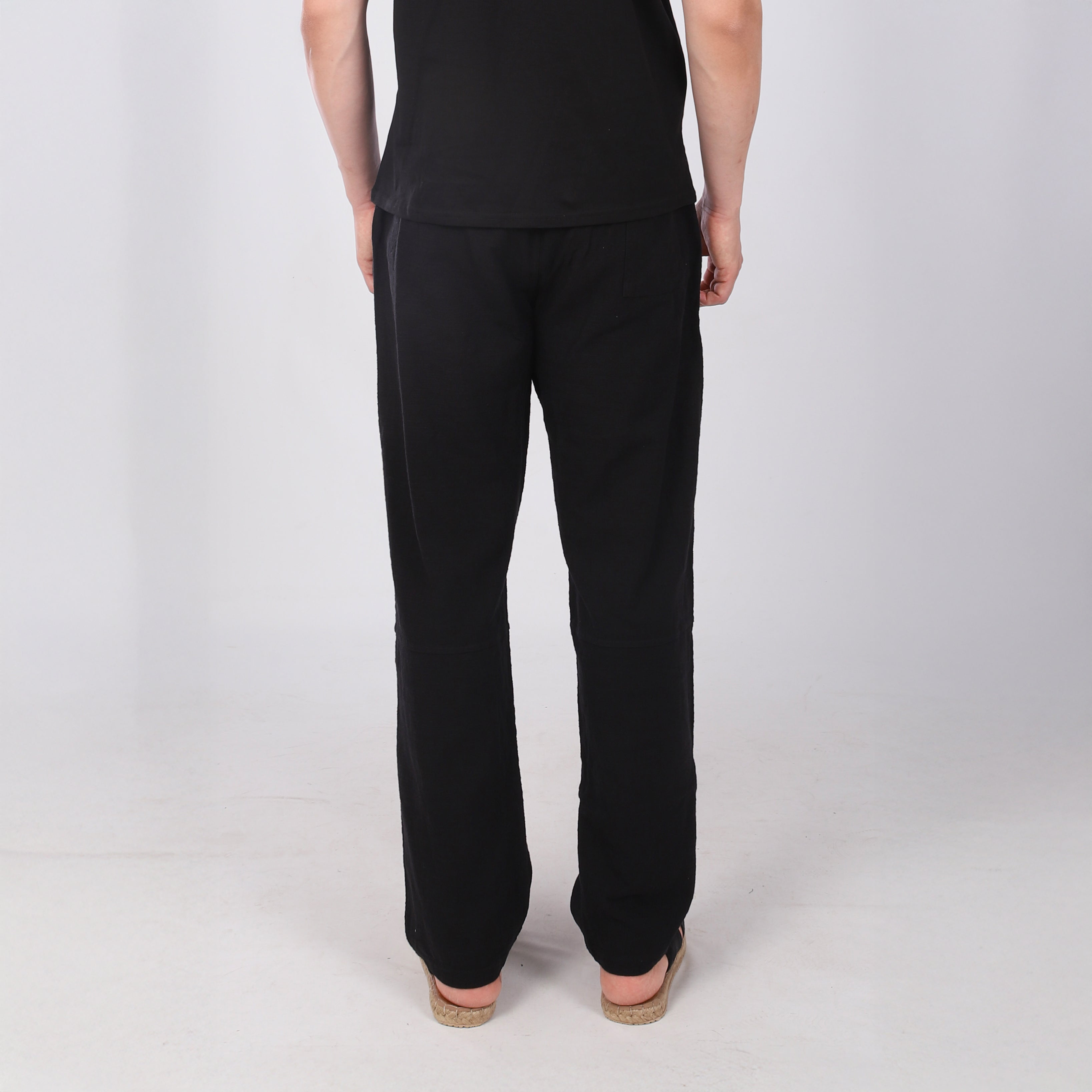 Keten İpli Baggy Pantolon Siyah