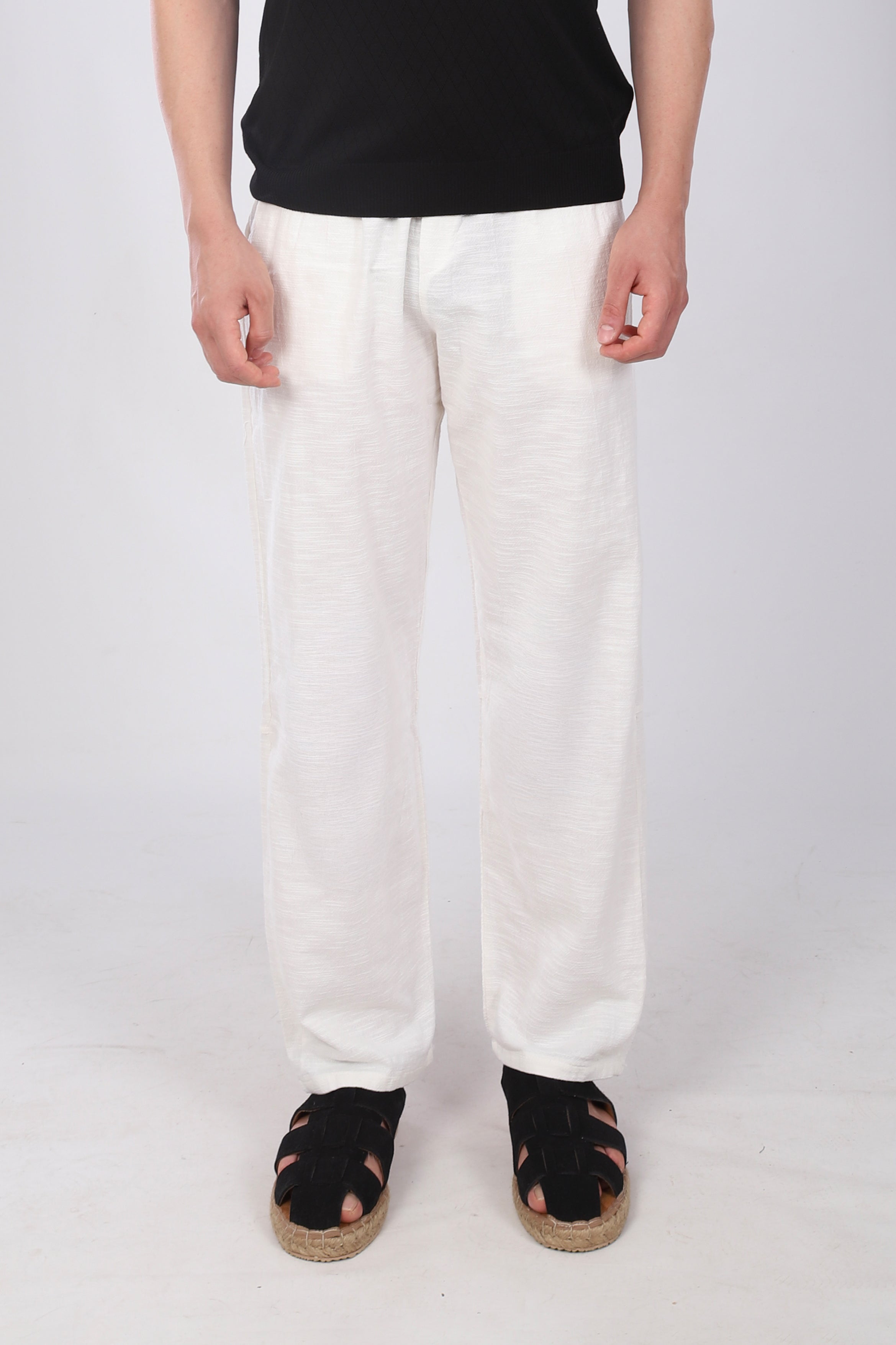Keten İpli Baggy Pantolon Beyaz