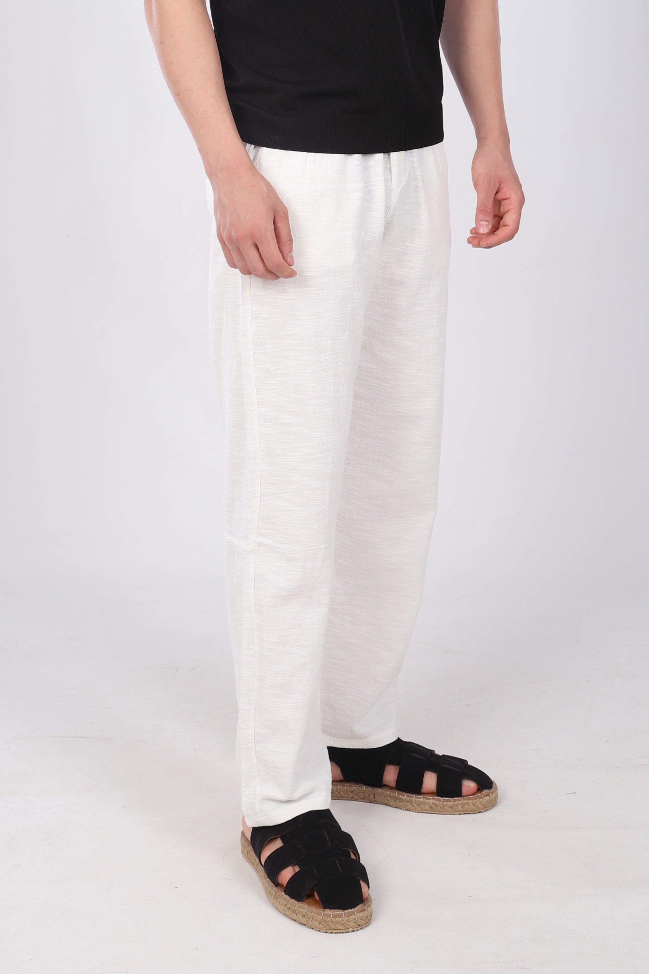 Keten İpli Baggy Pantolon Beyaz