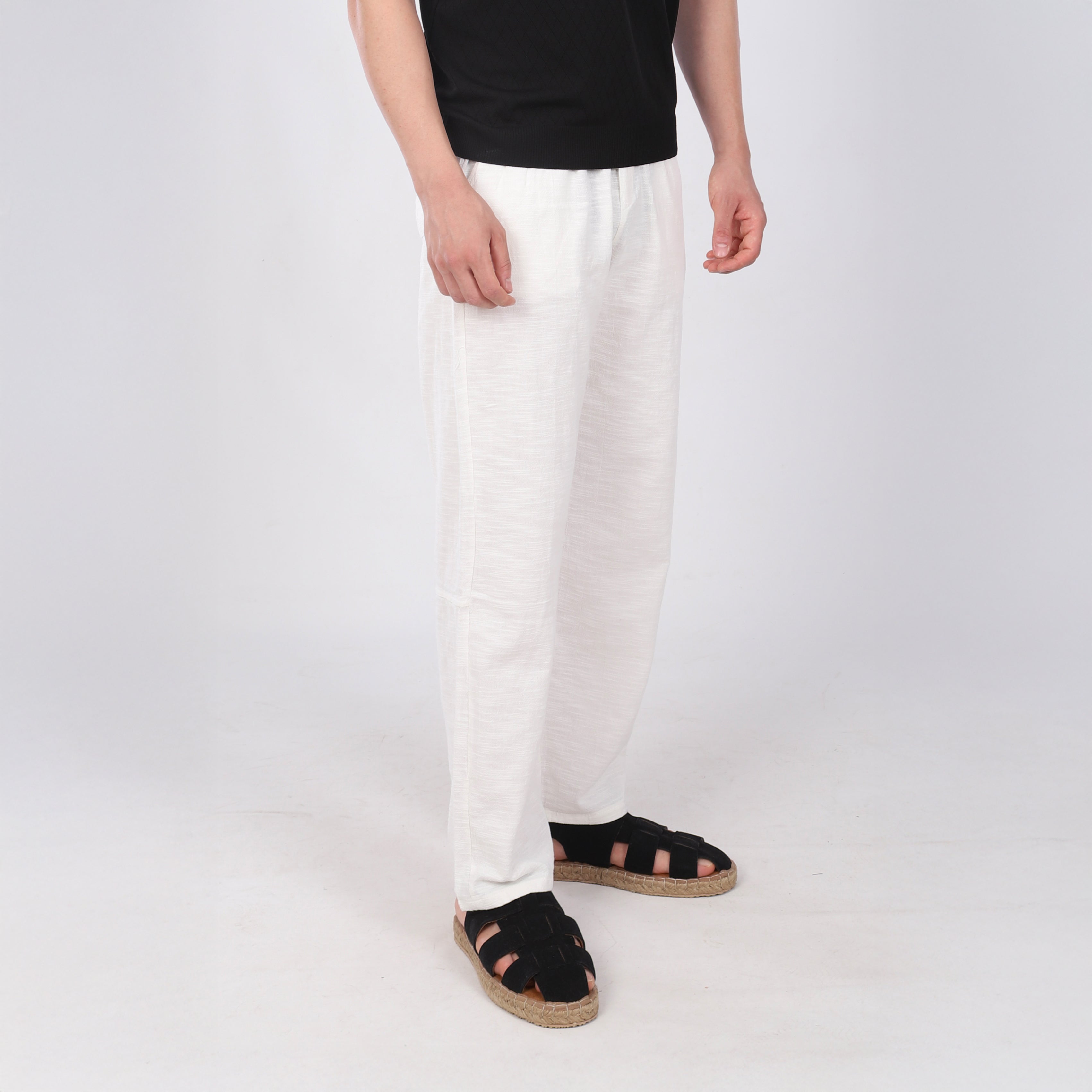 Keten İpli Baggy Pantolon Beyaz