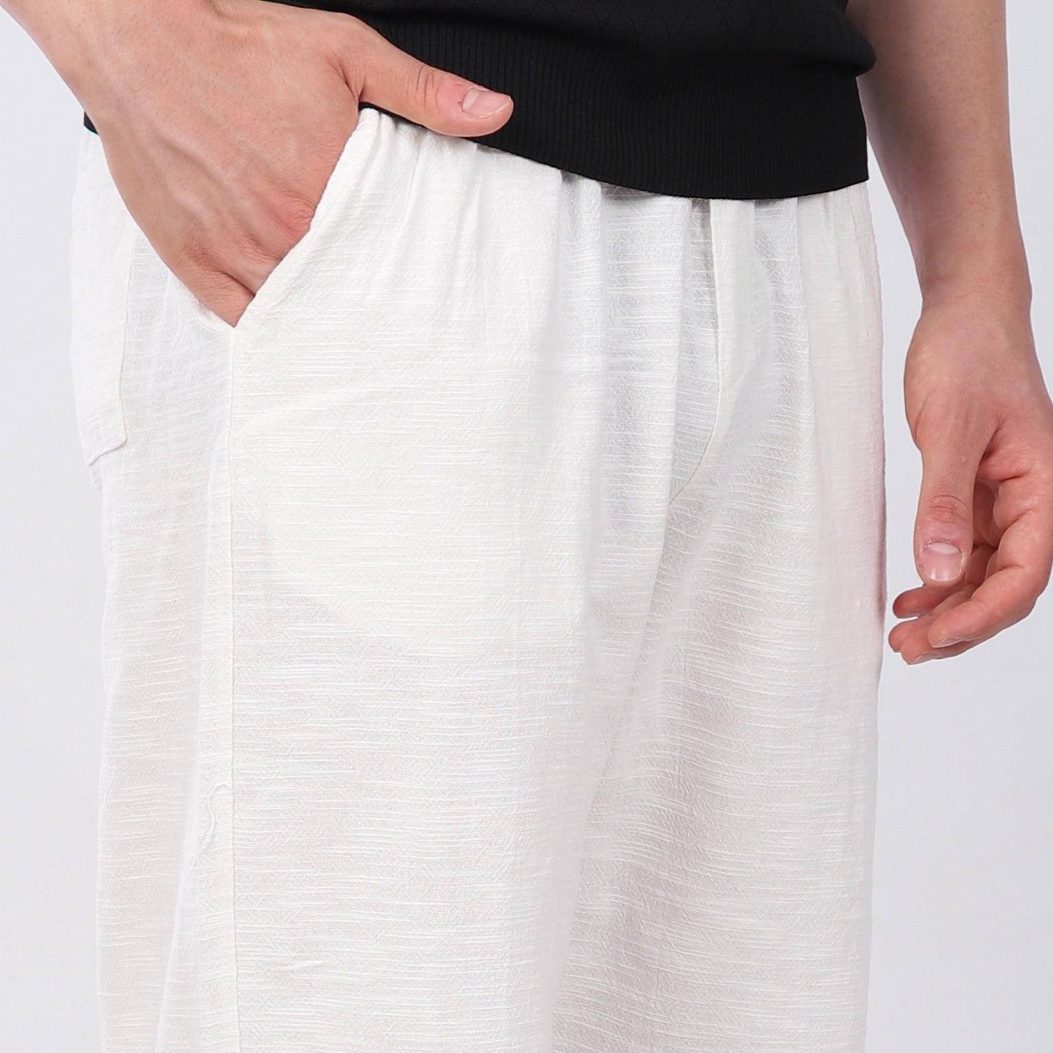Keten İpli Baggy Pantolon Beyaz