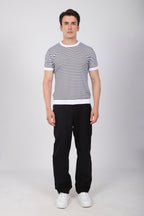 Çizgili Triko T-Shirt Siyah