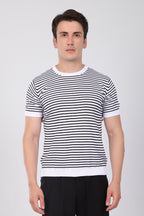 Çizgili Triko T-Shirt Siyah