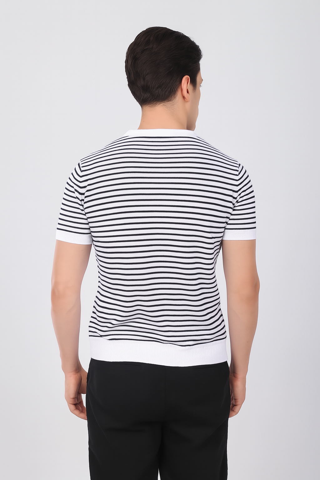 Çizgili Triko T-Shirt Siyah