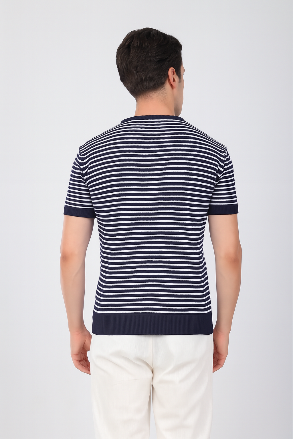 Çizgili Triko T-Shirt Lacivert